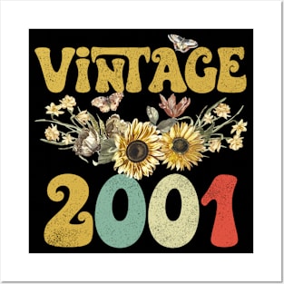 Vintage 2001 Sunflower Floral Retro Groovy 22nd Birthday Posters and Art